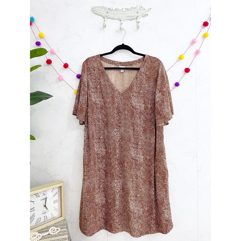 a new day Brown Speckled V-Neck Short Sleeve Dress